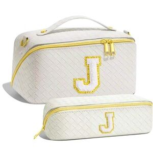 3 Pcs Monogram J & M Makeup Bag with Zipper, Crossbody Strap, & Pencil Bag NIP